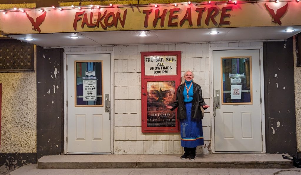 Hazel M Ahenakew in front of the theatre.